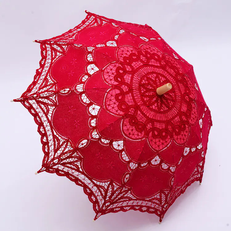 Embroidered Lace Umbrella with Cotton Fabric Decor