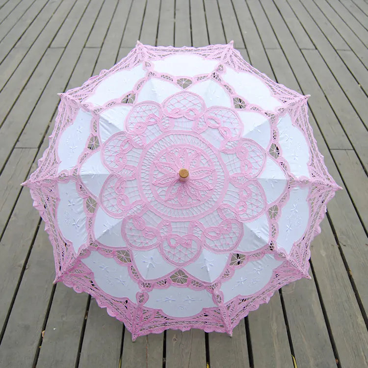 Embroidered Lace Umbrella with Cotton Fabric Decor