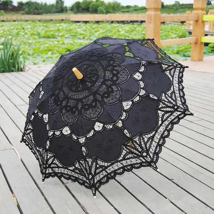 Embroidered Lace Umbrella with Cotton Fabric Decor