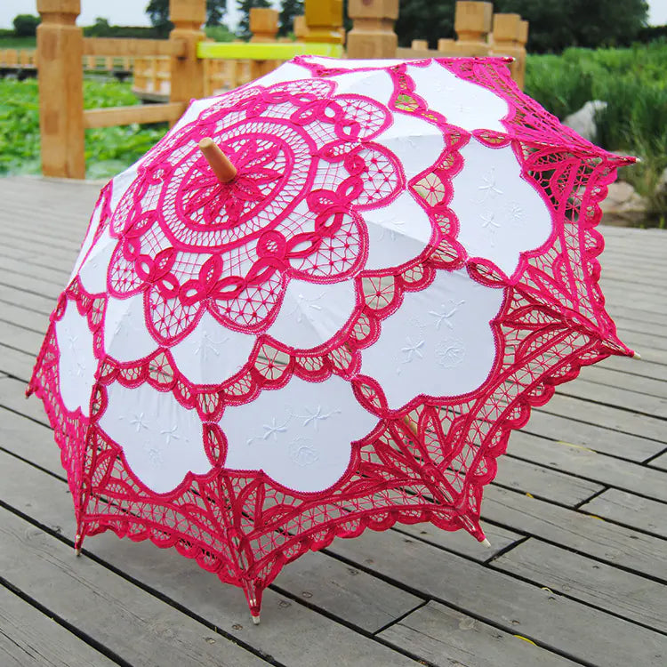 Embroidered Lace Umbrella with Cotton Fabric Decor