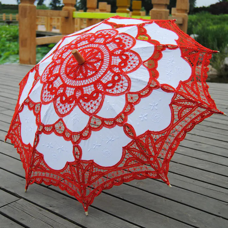 Embroidered Lace Umbrella with Cotton Fabric Decor