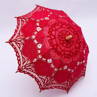 Embroidered Lace Umbrella with Cotton Fabric Decor