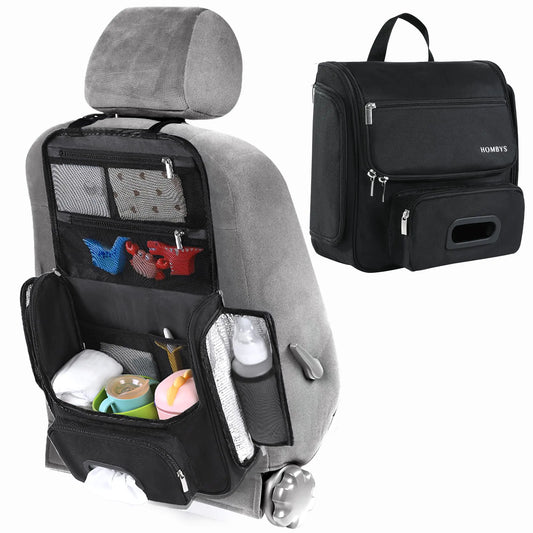 HOMBYS Portable Car Diaper Caddy Organizer Car Caddy with Lid for Baby StuffBaby Backseat Car OrganizerMultifunctional Car Back Seat Oganizer (Black)