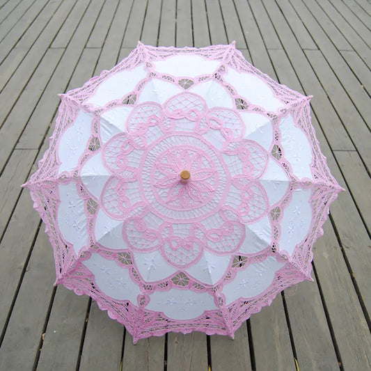 Embroidered Lace Umbrella with Cotton Fabric Decor